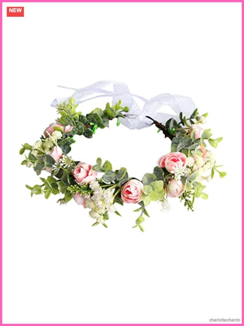 Floral Crown Headband Adjustable Ribbon Fabric Leaves Bridal Party